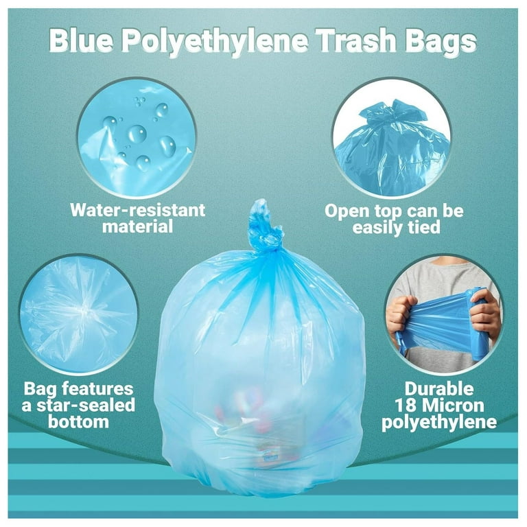 Dropship Pack Of 200 Blue Polyethylene Trash Bags 40 X 48. HDPE 60-80  Gallon Garbage Can Liners 40x48. Thickness 18 Micron. Star Sealed Bottom.  Tear Resistant Trash Liners For Offices; Schools; Kitchen.