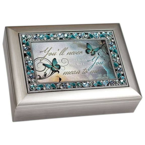 You'll Never Know How Much You Mean to Me Musical Music Jewelry Box - Plays What a Wonderful World, Metallic Silver