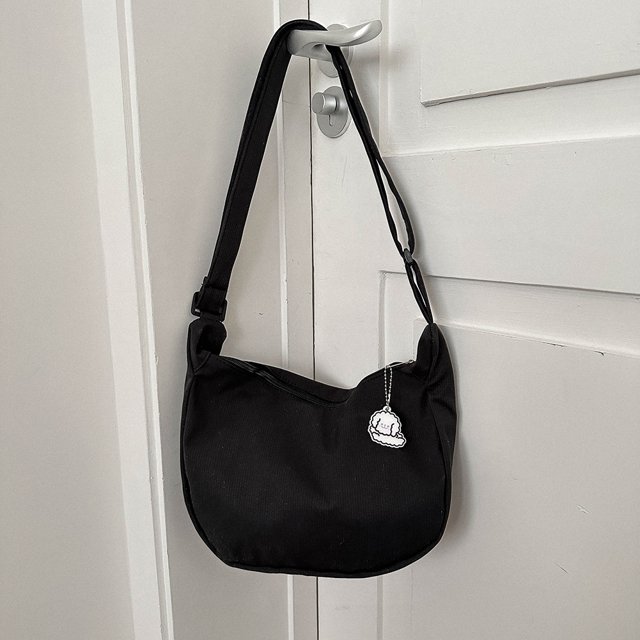 Harajuku Hobo Bag Casual Zipper Crossbody Bag Tela suave para regalo (Negro)