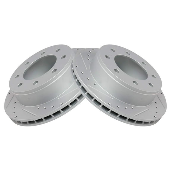 TRQ Rear Performance Brake Rotors Set Premium G-Coated Cross Drilled & Slotted Fits Select 2008-2023 Chevrolet Express 2500 2005-2023 Express 3500 GMC Savana 2500 Savana 3500