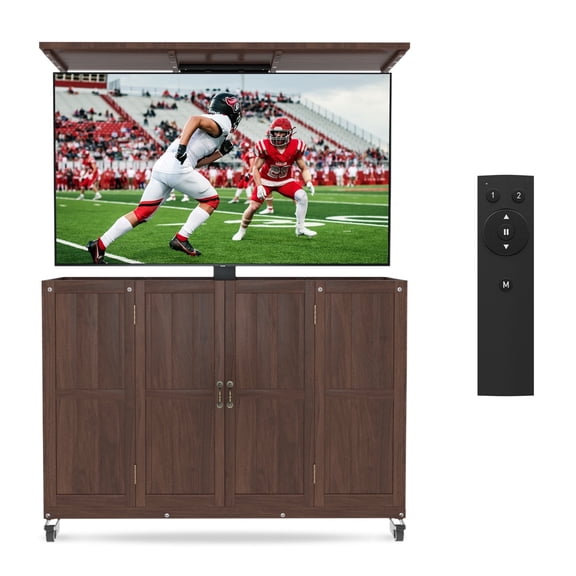 Avocahom Solid Wood Outdoor Motorized TV Lift Cabinet On Wheels For 32-65” Tvs