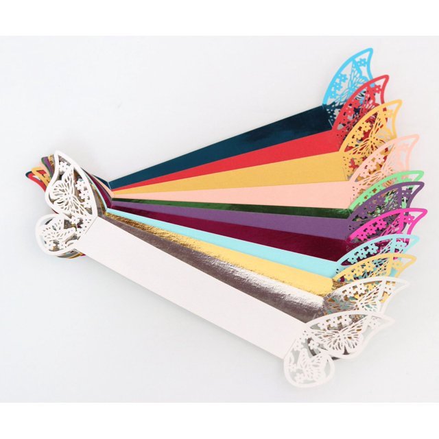 50 Uds. Hebilla de papel de mariposa tridimensional, anillo de servilleta recortado con láser, toalla de boda, azul claro nacarado LingWen 8390611494810