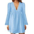thumbnail image 1 of MAWCLOS Robe Courte Ample Ajourée pour Femmes, Manches Évasées, Fête, Bleu Pâle, m, 1 of 2