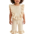 thumbnail image 1 of DuoJiaJ Pure Color Linen Blend Ruffled Two Piece For Girls Comfortable Casual Summer Outfit ‌Girls Lounge Sets Size 18-24 Months, 1 of 3