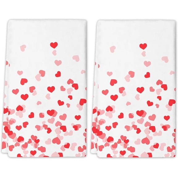 Valentine's Day Love Kitchen Dish Towel Wedding Anniversary Red Heart Absorbent Dish Cloth, Set of 2 Hand Drying Soft Dish Towels for Kitchen Decoration, 16 x 24 Inch