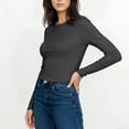 thumbnail image 3 of Base Layer for Women Crew Neck Long Sleeve Solid Color Tops Dark Gray 2XL, 3 of 5