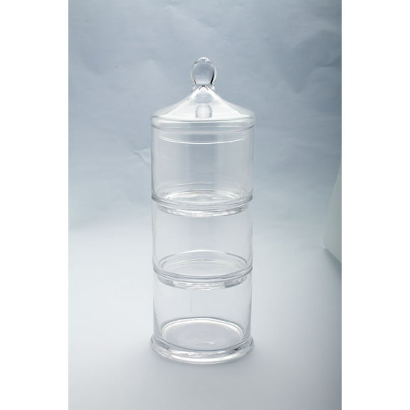 CC Home Furnishings Three Piece Handblown Glass Jar Tower with Finial Lid - 17” - Clear
