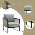 thumbnail image 4 of Andeworld Mid-century Living Room chairs, Modern Armchairs with Rattan Armrests,Single Accent Chairs for bedroom（Gray）, 4 of 7