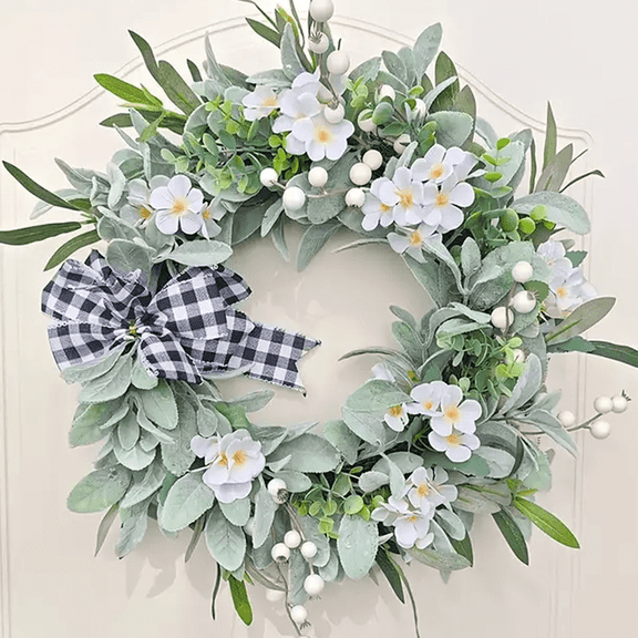 Farship Summer Wreath 18Inch Artificial Wreath for Spring Summer Indoor Outdoor Home Decor Lambs Ear Wreaths with Berries for Farmhouse Porch Home Wall Window