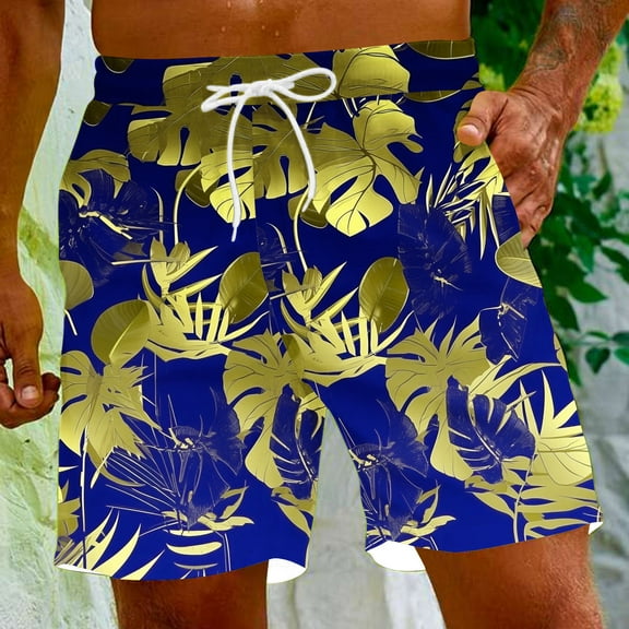 Viikei Men's Shorts in Trendy Patterns,Men's Special Print Beach Casual Trouser Shorts Pants Dark Blue M
