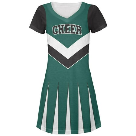 Halloween Cheerleader Costume Green & White All Over Juniors V-Neck Dress