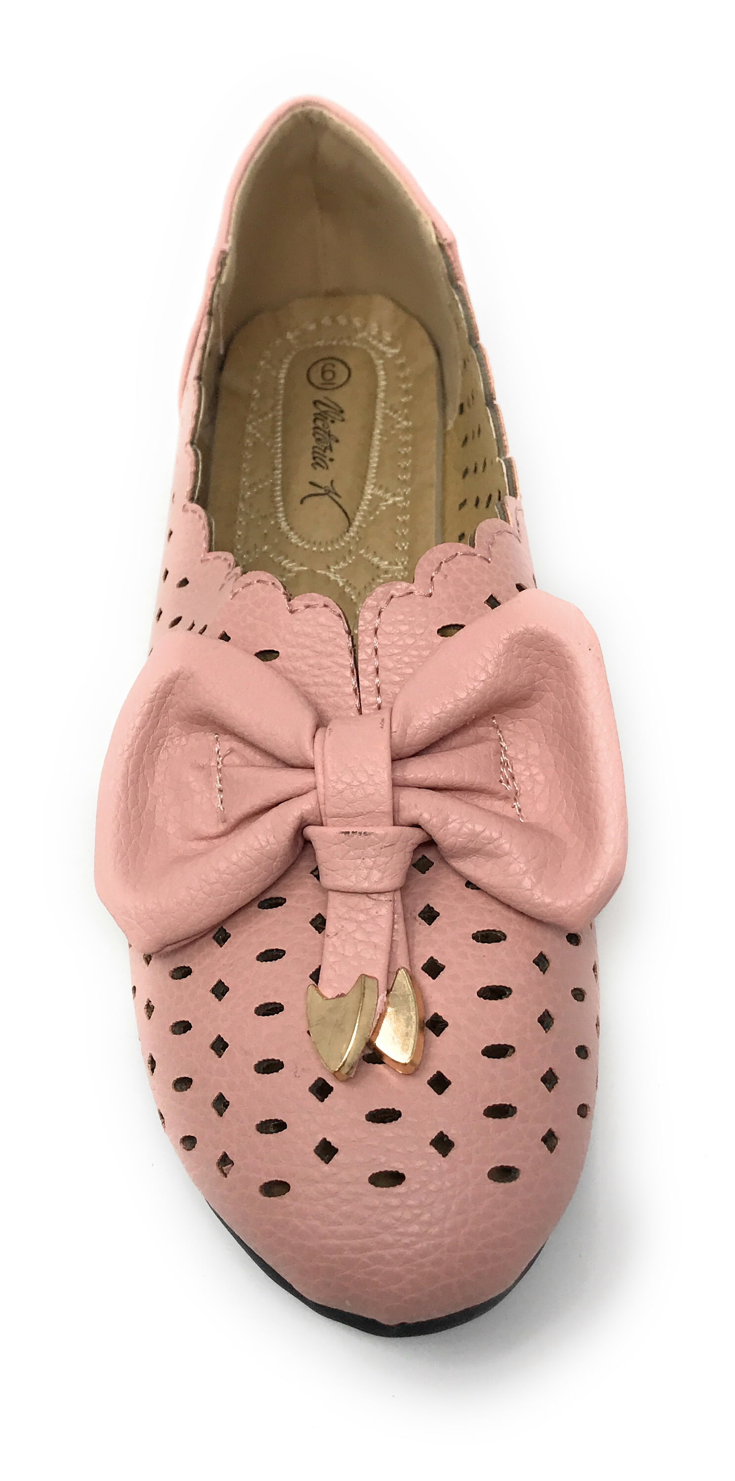 Victoria K Women's Diamond Cut Out With Embossed Bow Ballerina Flats