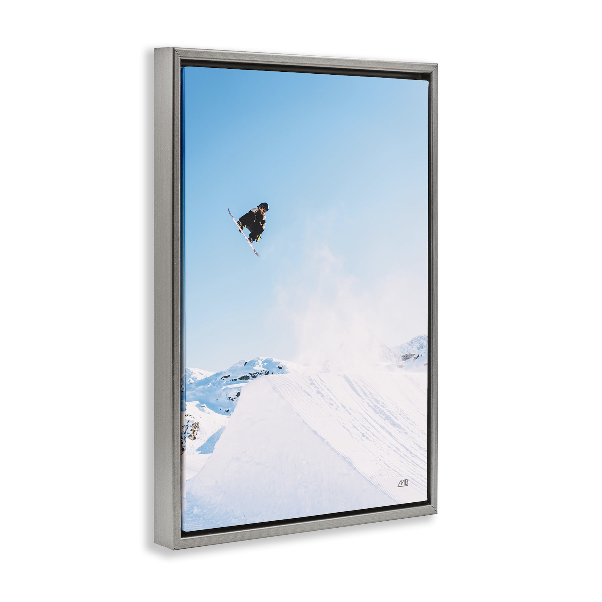 Stupell Industries Snow Day Snowboarder Sports Photography Gray Floater Framed Canvas Art Print Wall Art, 17 x 25