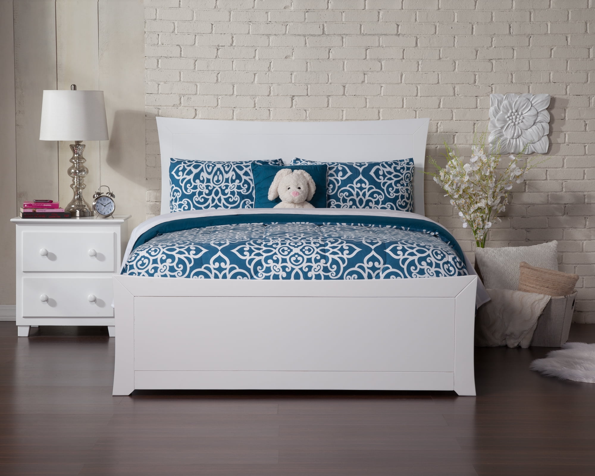 AFI Metro Full Wood Platform Bed Frame with Panel Headboard & Footboard, White