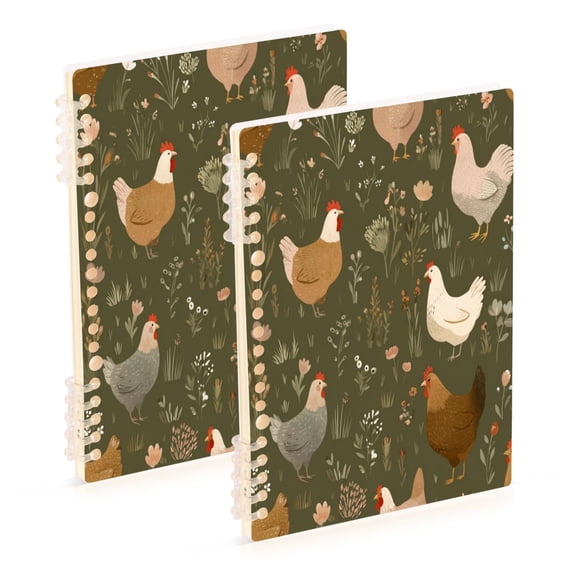 Wirebound Notebook Hardcover Spiral Notebooks Chickens with Wildflowers and Grasses, 60 Pages, 80 GSM, 5.7 x 8.3in
