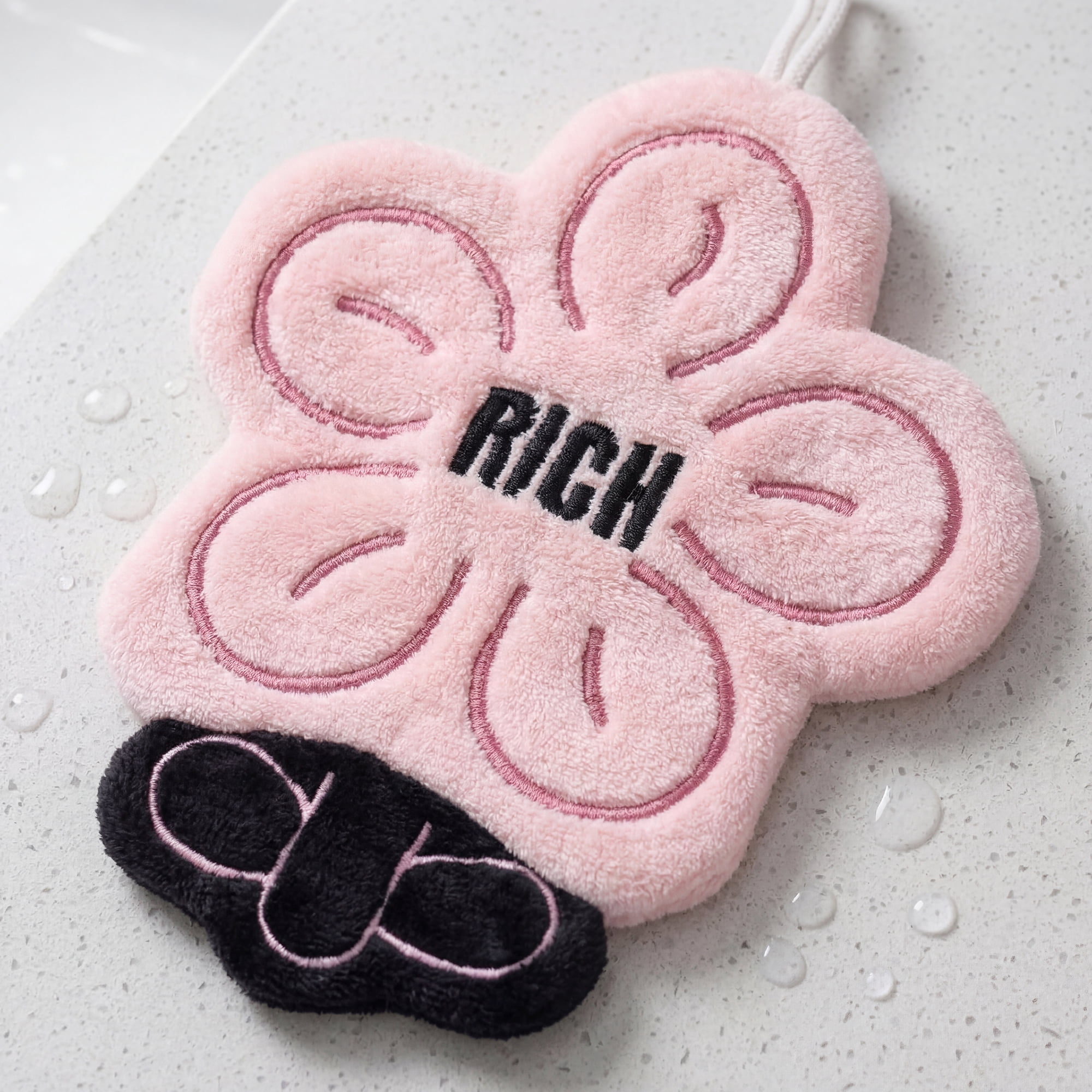 Unique Bargains Flower-Shaped Hanging Hand Towels Pink 1pc