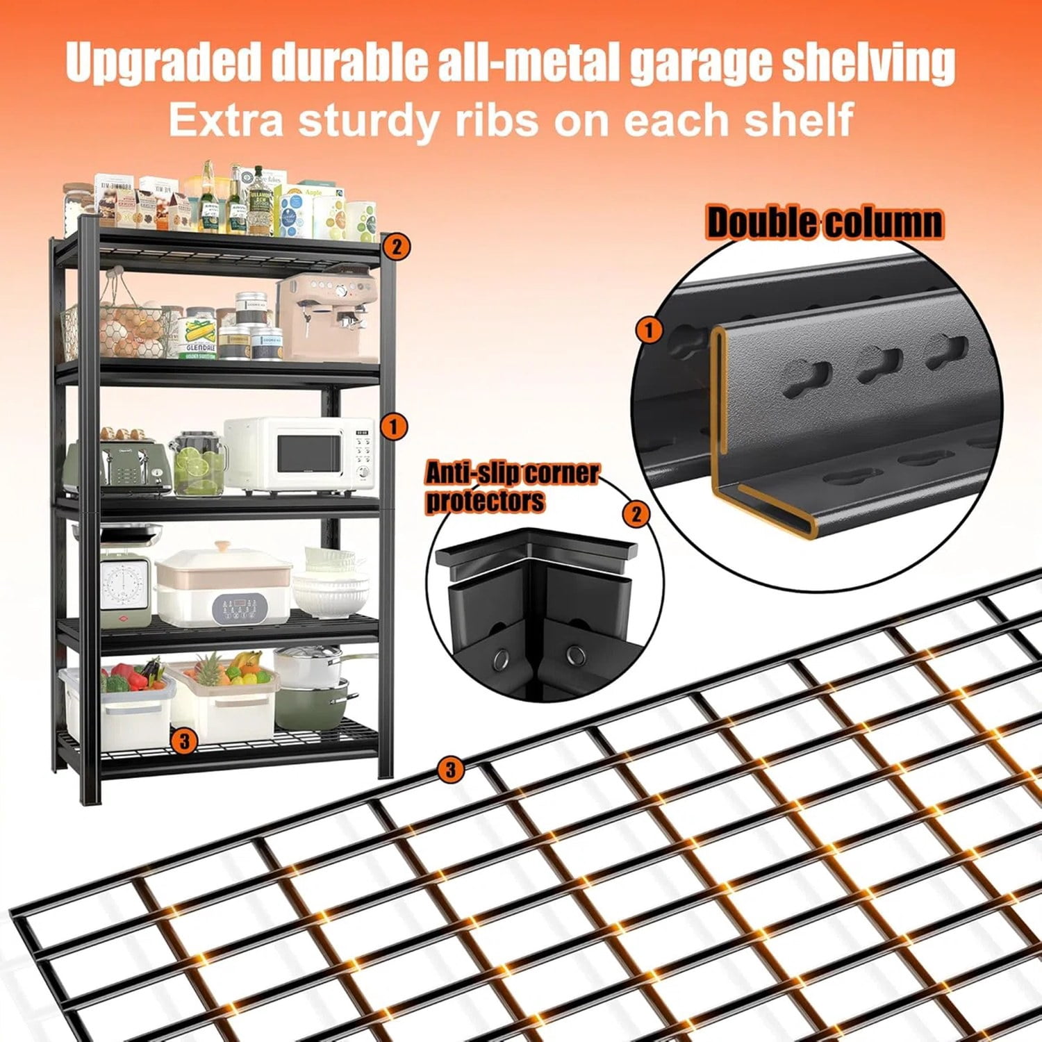Garage Five Story Shelf, Adjustable Metal Shelf, Black, Requires Assembly, 71.2 in H x 47.24 in L x 23.62 in D