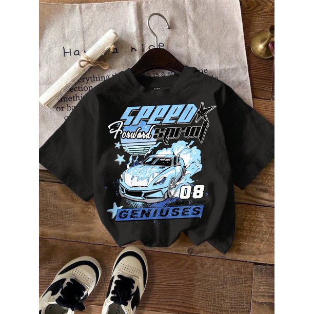 Attitoon Casual Minimalist Car Graphic Round Neck Short Sleeve Loose Women T-Shirt, Suitable For Summer