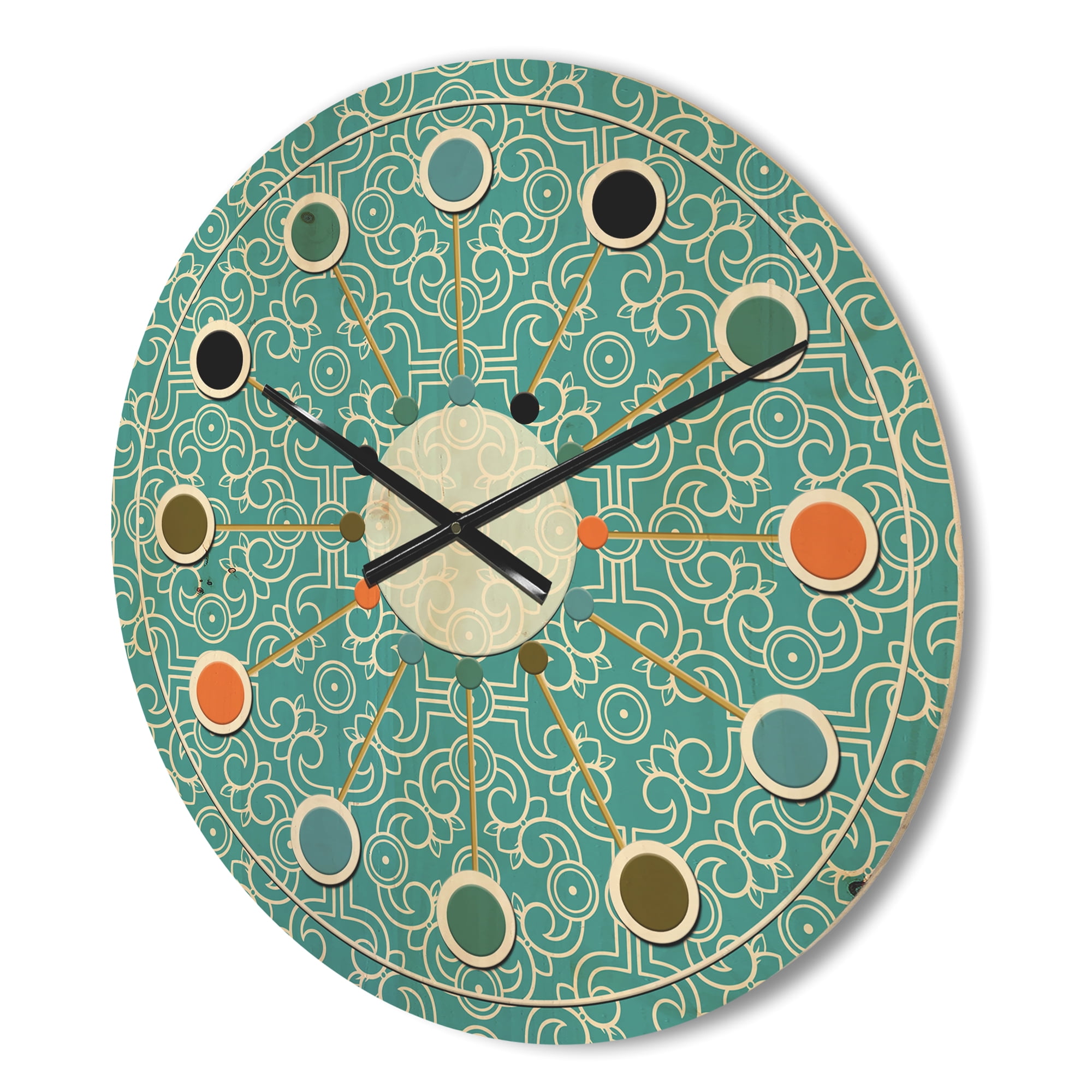 Designart 'Abstract Retro Pattern Design X' Mid-Century Modern Wood Wall Clock