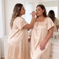 thumbnail image 2 of Agnes Orinda Women's Plus Size Satin Silk Pleated Loose Sleepwear Sleep Dresses 1X Champagne, 2 of 8
