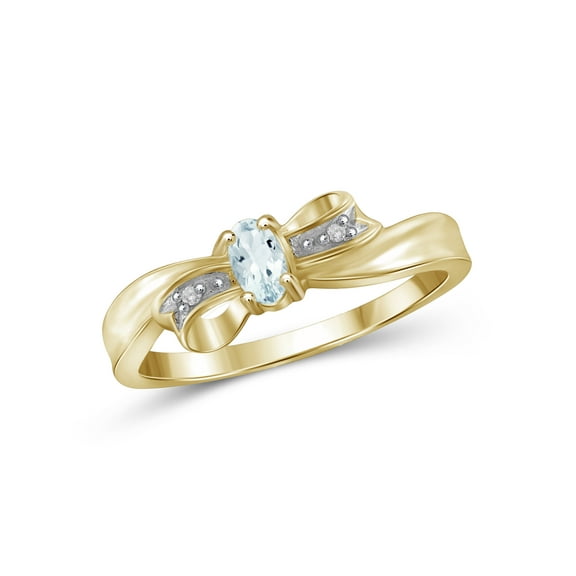 JewelersClub Aquamarine Ring Birthstone Jewelry – 0.25 Carat Aquamarine 14K Gold Plated Silver Ring Jewelry with White Diamond Accent – Gemstone Rings with Hypoallergenic 14K Gold Plated Silver Band