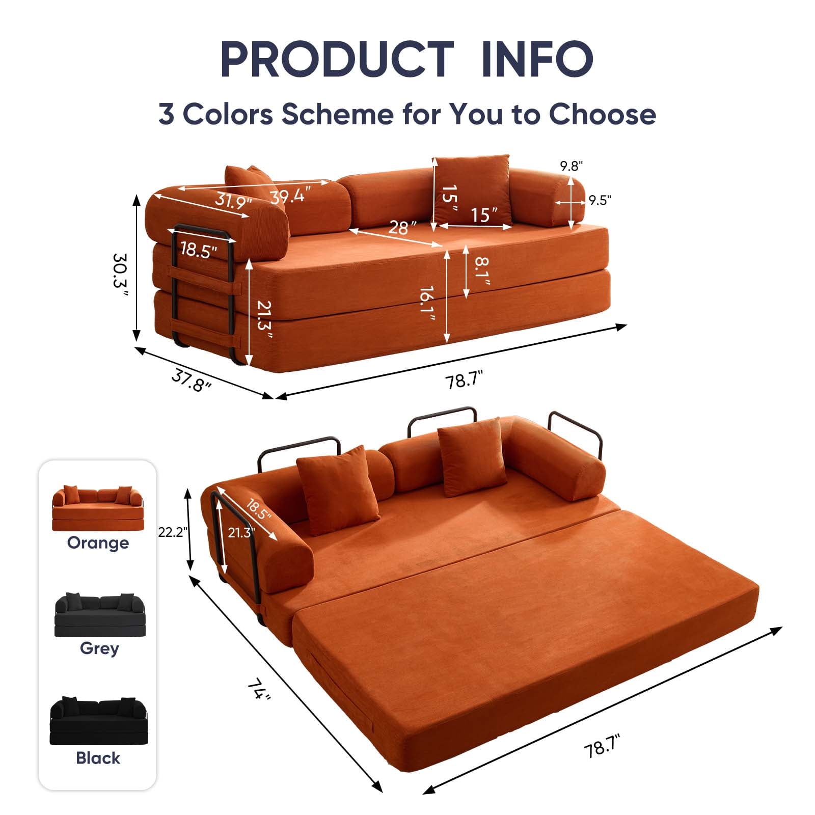 ZAFLY Folding Sofa Bed | Convertible Futon Sleeper Couch | Modern