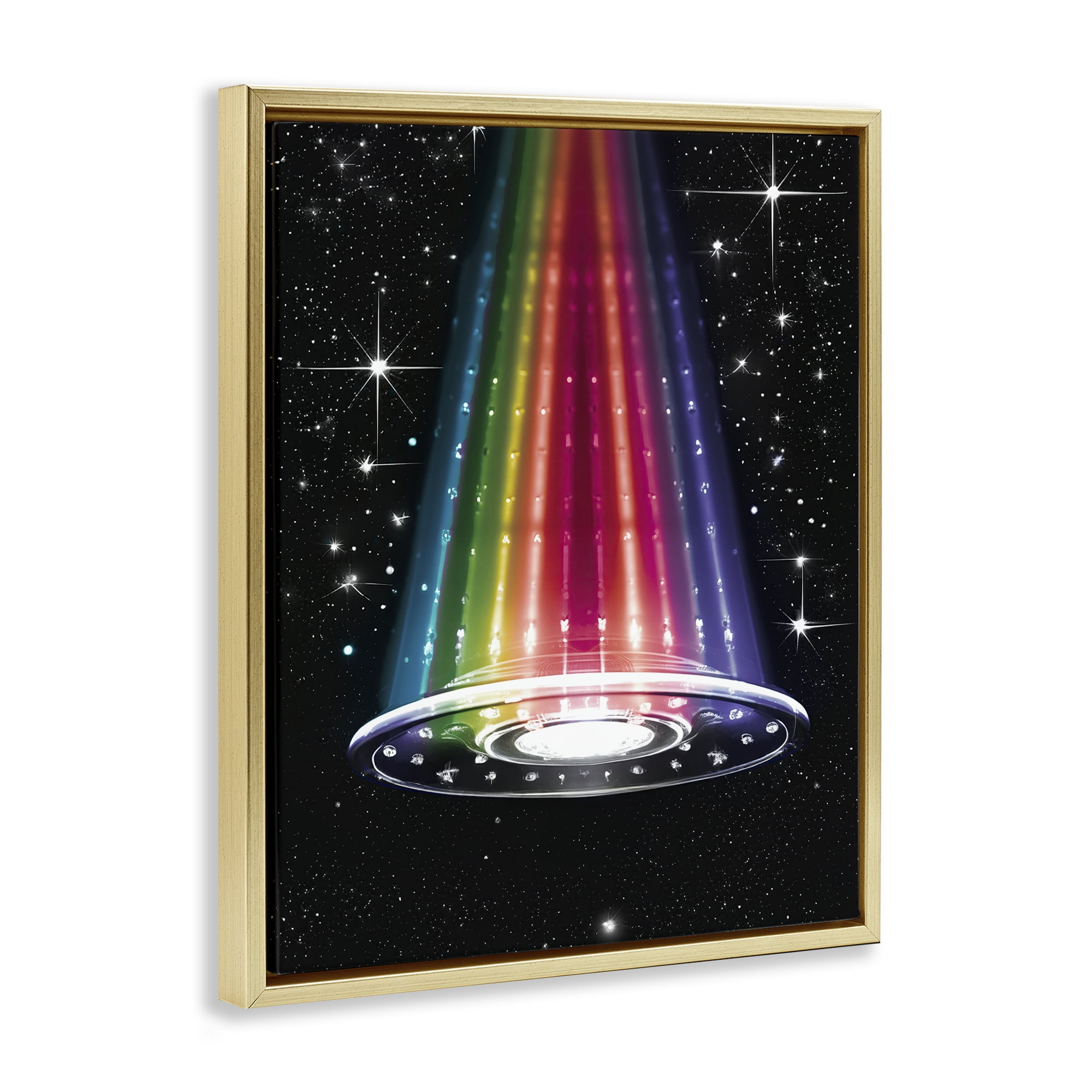 Rainbow Galaxy UFO Gold Framed Floater Canvas Wall Art, design by Sasha