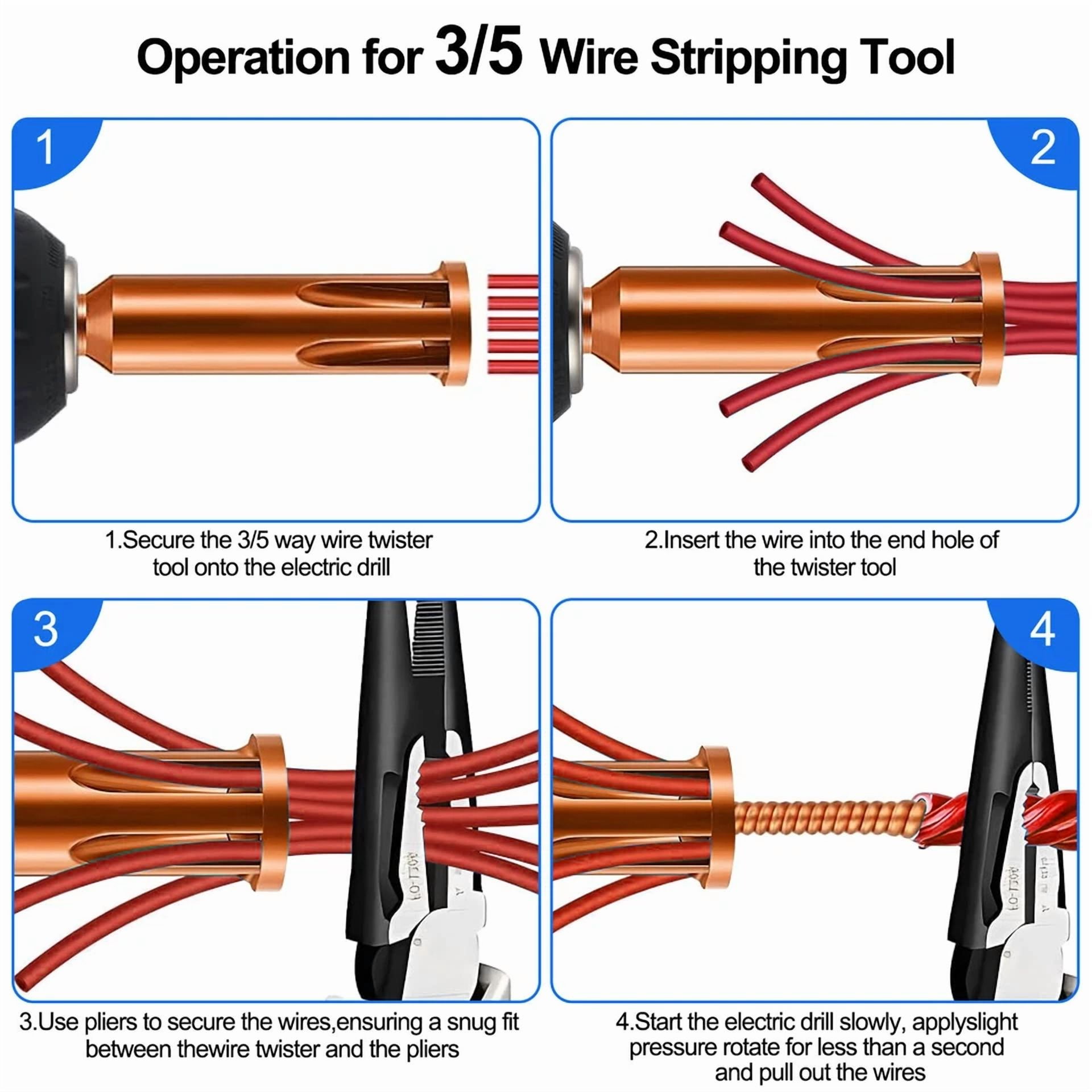 CRESTIN- 3Pcs Wire Twisting Tool Cable Wire Stripper And Twister Wire Stripping Tool
