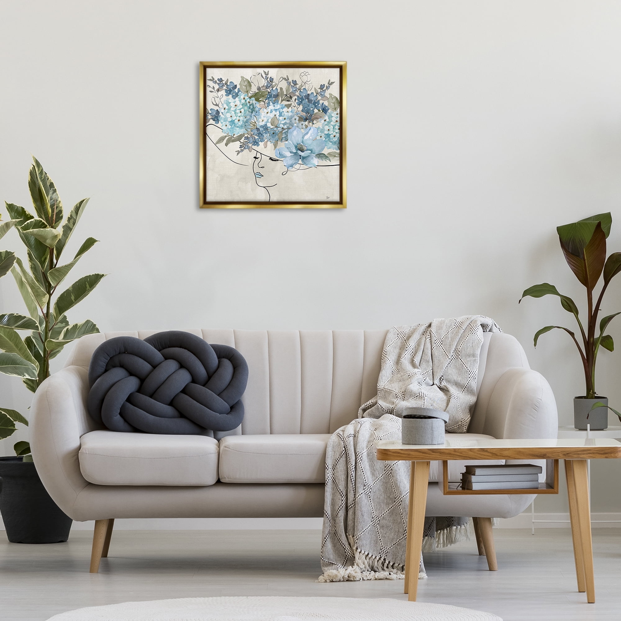 Stupell Industries Blue Floral Hat Botanical & Floral Painting Gold Floater Framed Art Print Wall Art, 25 x 25
