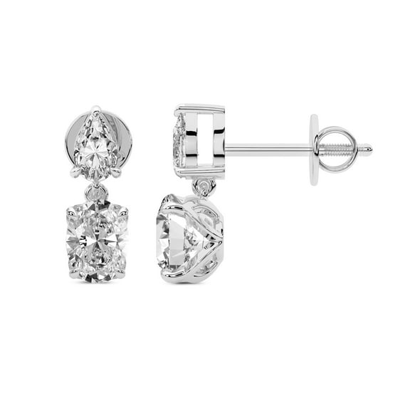 1 Carat IGI Certified Oval Shape Lab Grown Diamond Earrings | 14K in White Gold | Seraphic Teardrop Dangling Lab Diamond Earrings | Prong Setting | FG-VS1-VS2 Quality Friendly Diamonds