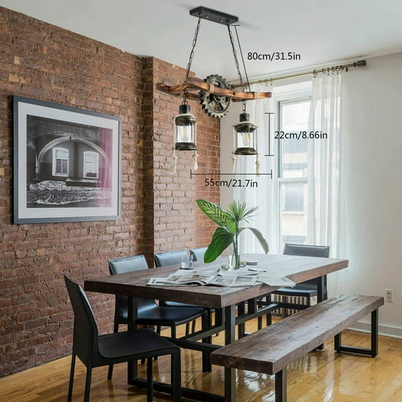 Miumaeov 2-Lights Farmhouse Furniture Rustic Wood Chandelier Hanging Pendant Lamp Lighting Fixture for Kitchen Bar Cafe Restaurant