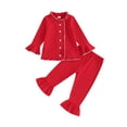 thumbnail image 1 of xiaxaixu Toddler Girls 2Pcs Pajamas Set Long Sleeve Ruffle Trim Button Down Shirt and Pants Set Sleepwear, 1 of 8