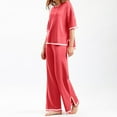 thumbnail image 1 of Ladies 2 Piece Pant Set Crew Neck Basic Top Long Pant Loose Fit Sleepwear Outfit, 1 of 7