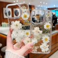 thumbnail image 2 of for iPhone 16 Pro Clear Case with Pressed Real Flowers Design, Glitter Cute White Floral Pattern Slim Soft TPU Protective Women Girly Phone Cover for iPhone 16 Pro 6.3 inch, White/Gold, 2 of 8