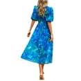 thumbnail image 5 of Women's Summer Long A-line Dress Short Sleeve V Neck Pattern/Floral Print Beach Dress, 5 of 6