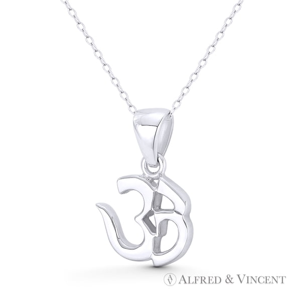 Om Aum Symbol Hindu / Buddhist Charm 25x15mm (1x0.6in) Pendant & Chain Necklace in Solid .925 Sterling Silver