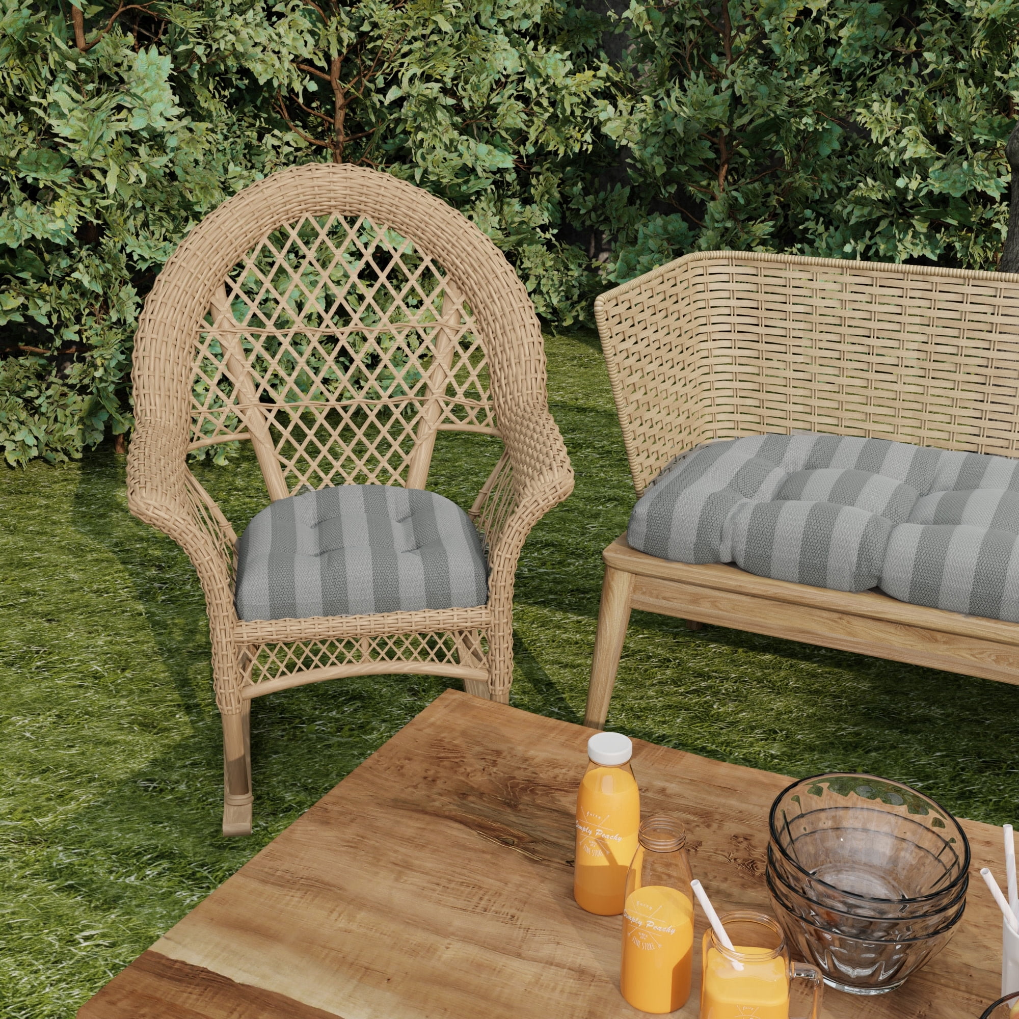 Jordan Manufacturing 19" x 19" Conway Smoke Grey Stripe Square Tufted Contoured Outdoor Wicker Seat Cushion (2 Pack)