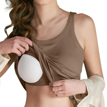Women Ribbed Workout Crop Tops with Built in Bra Yoga Racerback Tank Top Tight Fit Light Brown XL