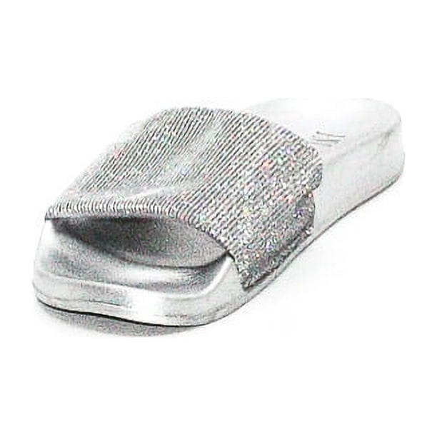INC International Concepts Metallic Slide Slippers, Silver, Small