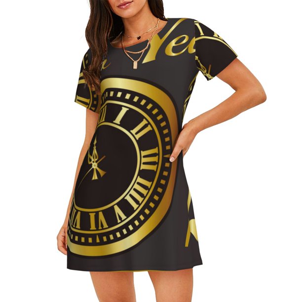 Easygdp 2025 New Year Camisón de manga corta para mujer, informal, estampado