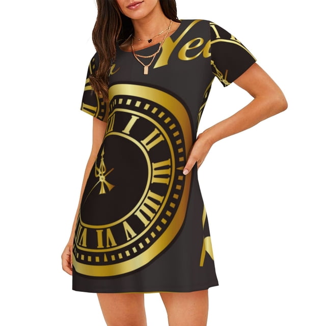 Balery 2025 New Year Camisón de manga corta con cuello redondo para mujer, cómodo y elegante.