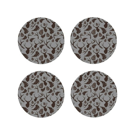 

Fuzoiu Brown Moose with Pinecones Print Leather Coasters Set Drink Coasters Set of 4 for Tabletop Protection Durable PVC Coasters Home Décor and Housewarming Gift-Round Shape