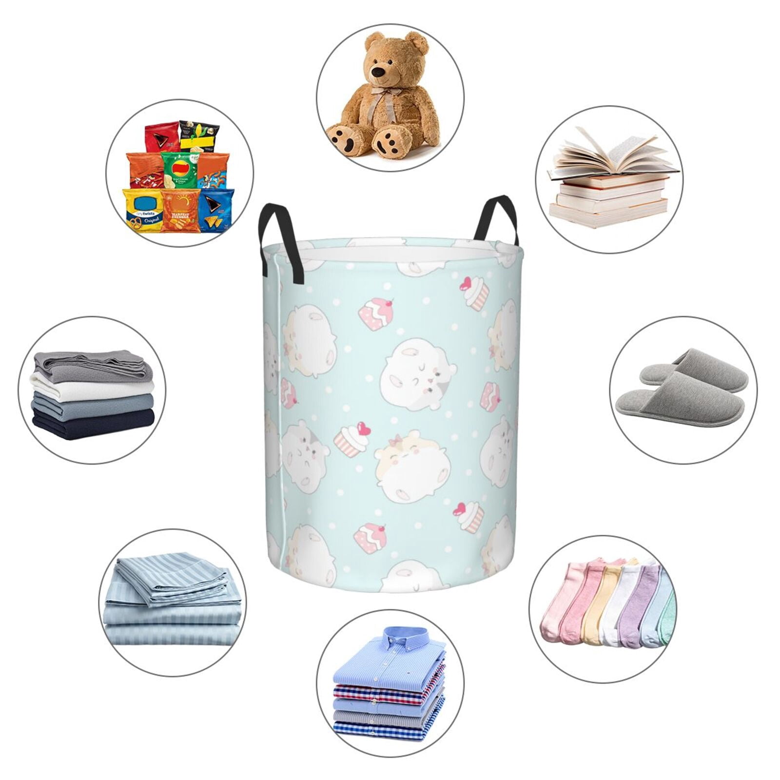 Large Laundry Basket with Handles - Cute Cartoon Hamster Cake Kids Baby Dirty Clothes Laundry Hamper for Bedroom Aesthetic
