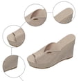thumbnail image 5 of Rokment Cotton Linen Espadrilles Platform Wedge Sandals for Women 2026 Summer Beach Trendy Casual Peep Toe Extra Chunky Heeled Slip on Slides Backless Dressy Slippers Beige Size 6, 5 of 7
