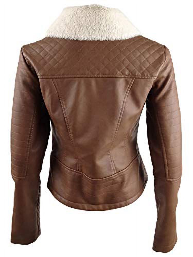Coffee Shop Juniors Faux Fur-Collar Moto Jacket (Peanut, XS) - image 2 of 2