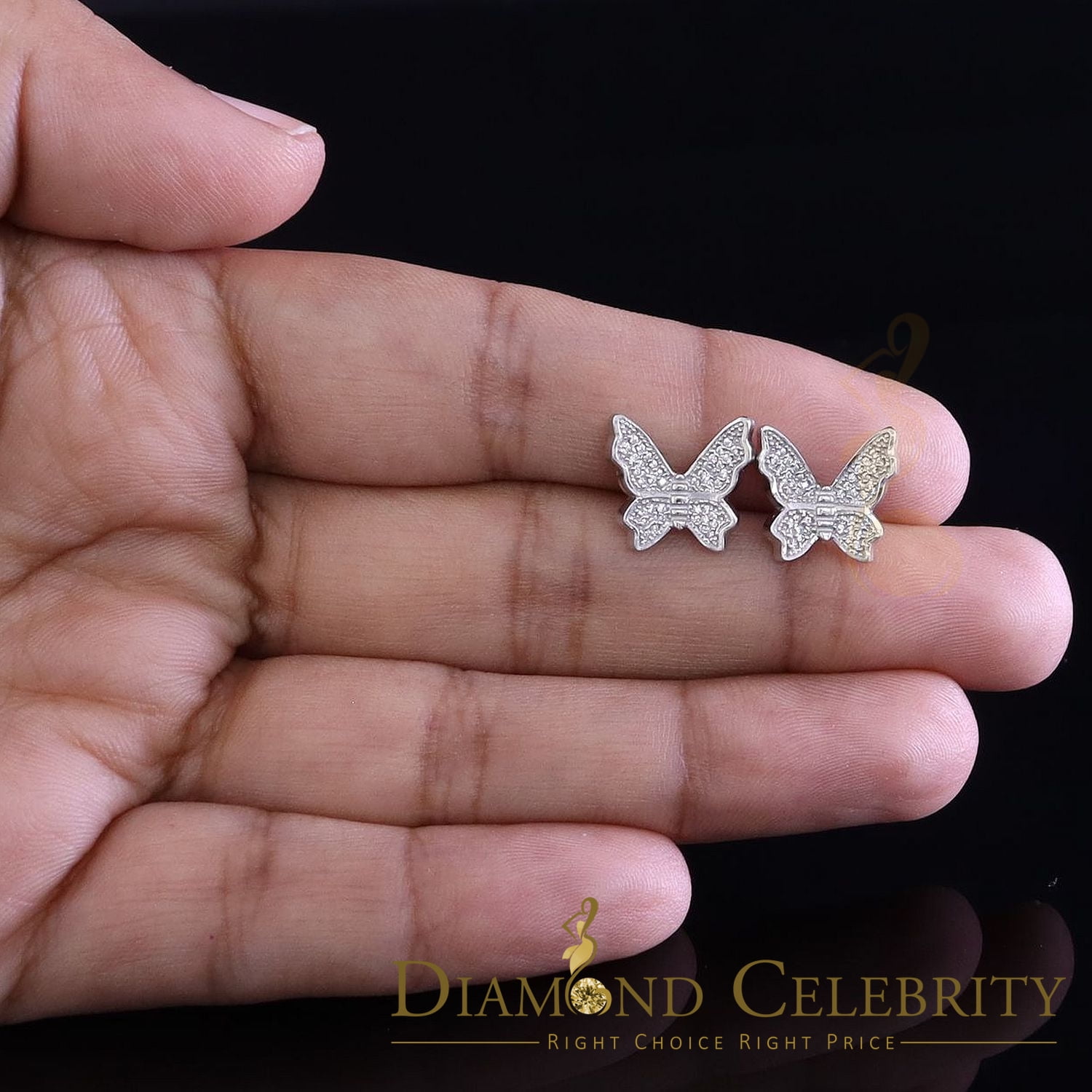 Diamond Celebrity's Butterfly Stud Earrings White 925 Sterling Silver Women's 0.50ct Cubic Zirconia