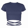 thumbnail image 4 of Rhuody Women Tops Short Sleeve Tee Solid Color Slim Fit Crop Tops Women'S Clothing Navy, 4 of 4