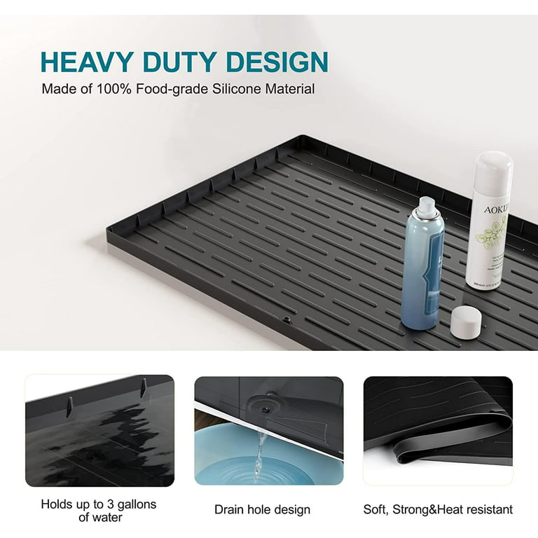 Under Sink Mat, 28 x 22 Silicone Kitchen Cabinet Tray, Waterproof &  Flexible Under Sink Liner for Kitchen Bathroom and Laundry Room