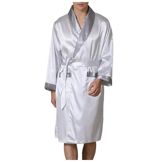 Icvfdpl Mens Pajama Set Summer Silk Bathrobe Robe Summer Thin Ice Silk Plus Size Home Wear Skin-Friendly Men Loungewear,M