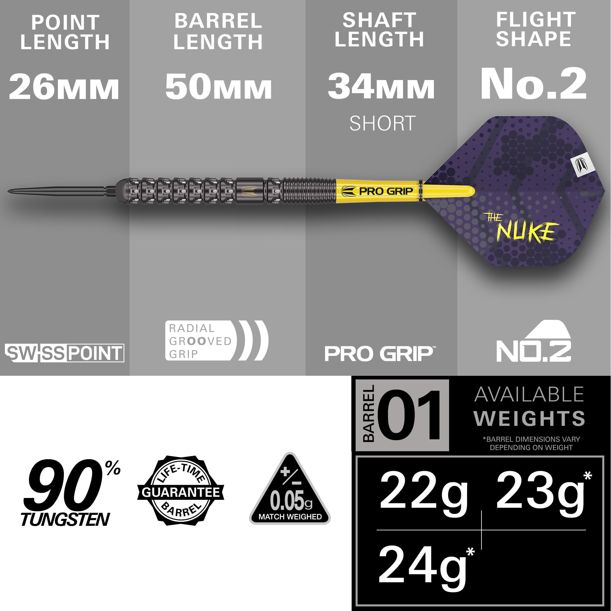 Target Luke Littler G1 Swiss Point Steel Tip Darts 90% Tungsten 22g